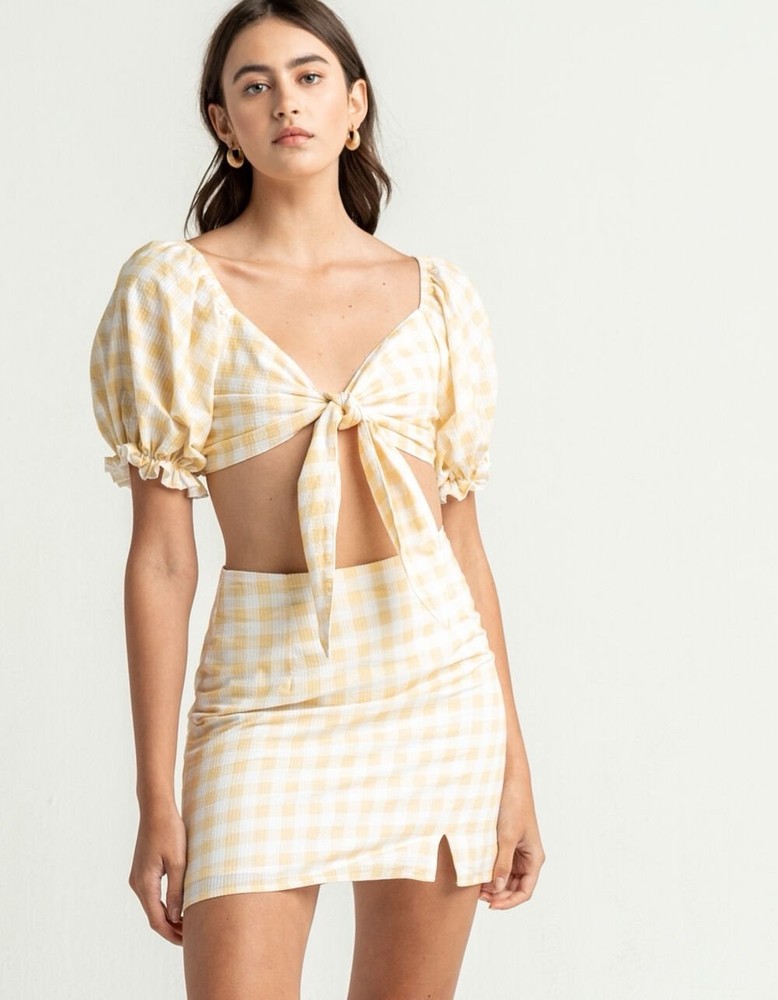 Charlie Holiday Yellow Sienna Gingham Check Mini Skirt XS