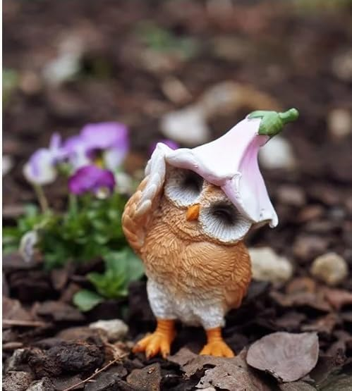 Fruit Owl Miniature Fairy Garden Statue Resin Small Figurine Decor Gift