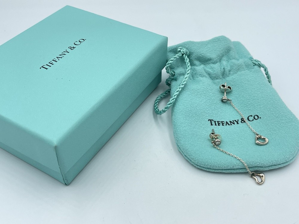 Rare Tiffany & Co Peretti Sterling Silver Diamonds by Yard Open Heart Earrings