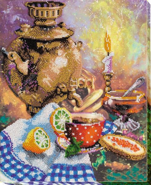 Bead embroidery kit At the Samovar needlework kit Art canvas beadwork pattern