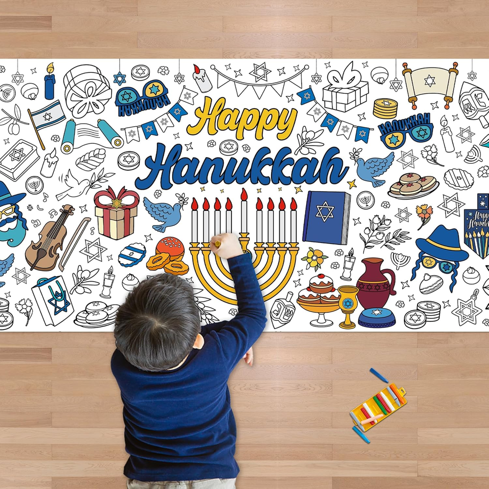 Hanukkah Giant Coloring Poster/Tablecloth-Hanukkah Decorations - 30 X 72 Inches