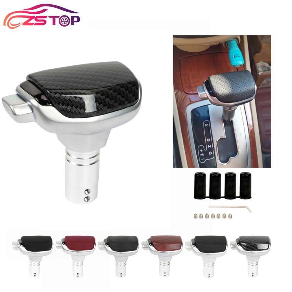 JDM PU Leather Metal Automatic Car Gear Stick Shift Knob Shifter Push Button