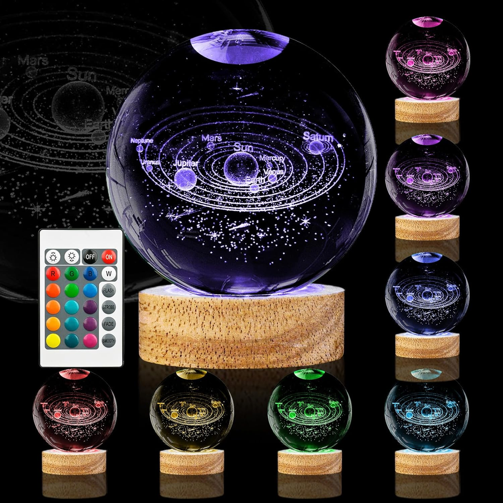 3D Solar System Galaxy Lamp 3.15 Inch Crystal Ball Night Light  