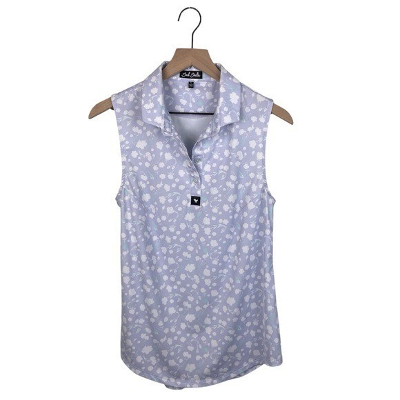 Bad Birdie Women's Baby Lush Sleeveless Polo Tank Size Large Purple Floral Golf