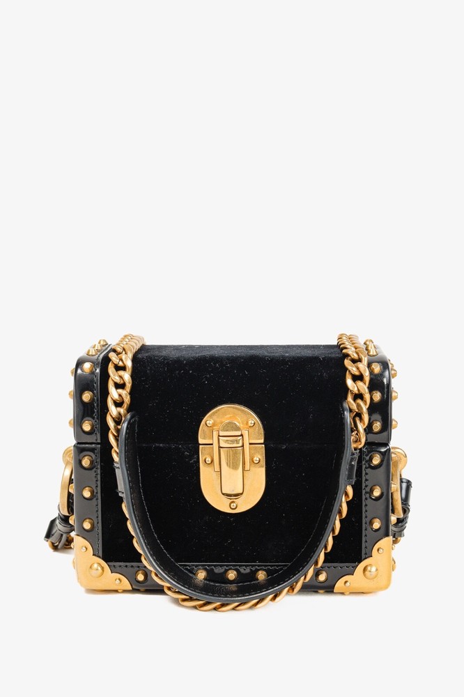 Prada PF17 Black Velvet Mini Treasure Trunk Box Bag