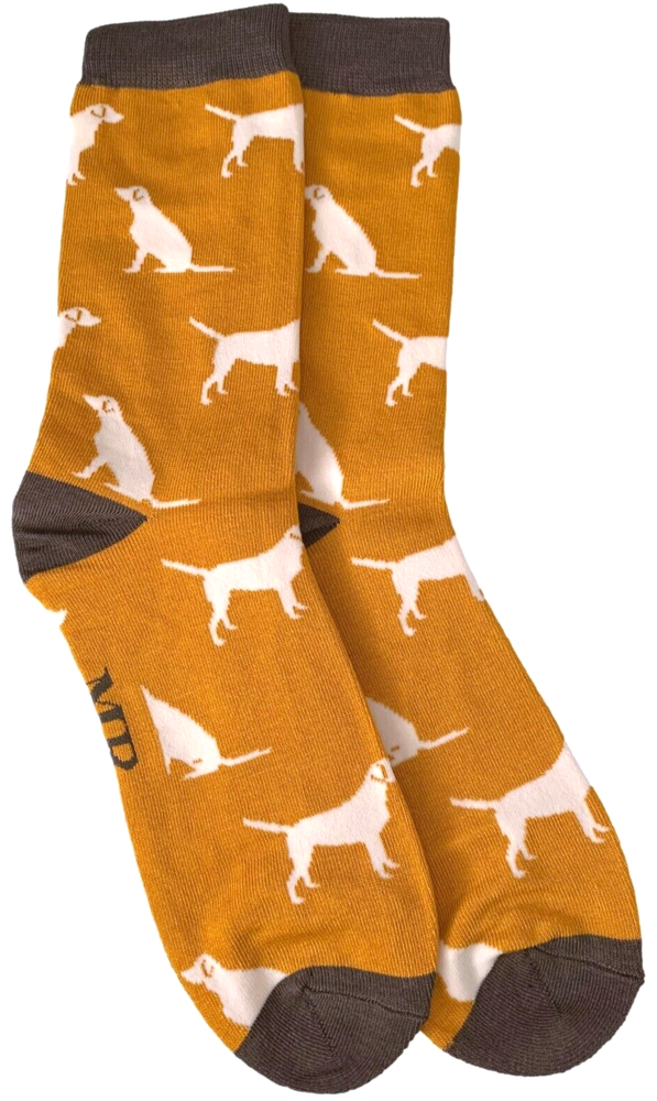 Mens Socks Dog Novelty Mustard Yellow Bamboo Cotton Size 7 - 12