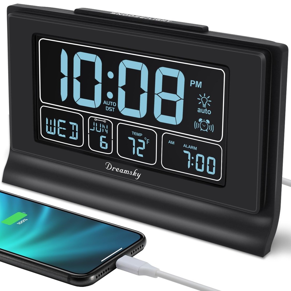 Battery Backup Alarm Clock for Bedrooms with Auto Set Digital Display