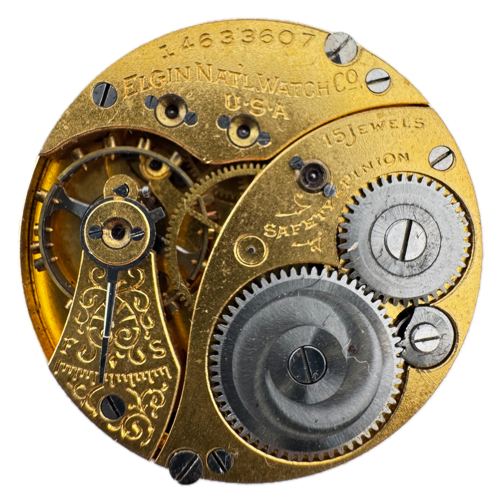 Vintage 1910 Elgin 15-Jewel Hunter Pocket Watch Movement 377 USA