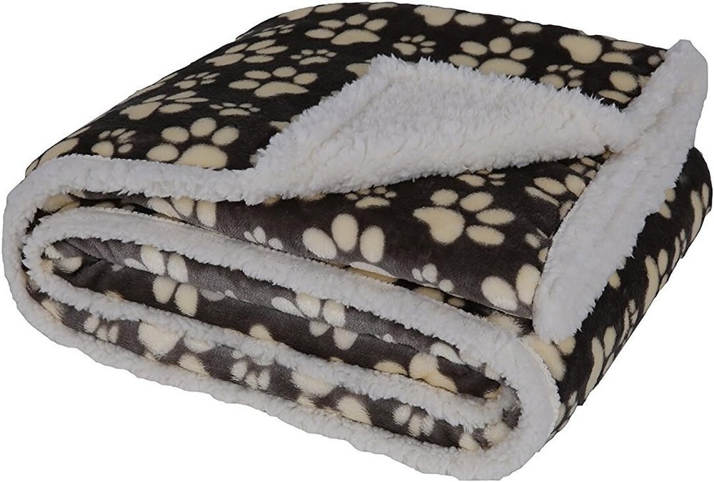 Longrich Flannel Paw Print & Ultra Soft Sherpa Throw Blanket 50 W X 60 W New