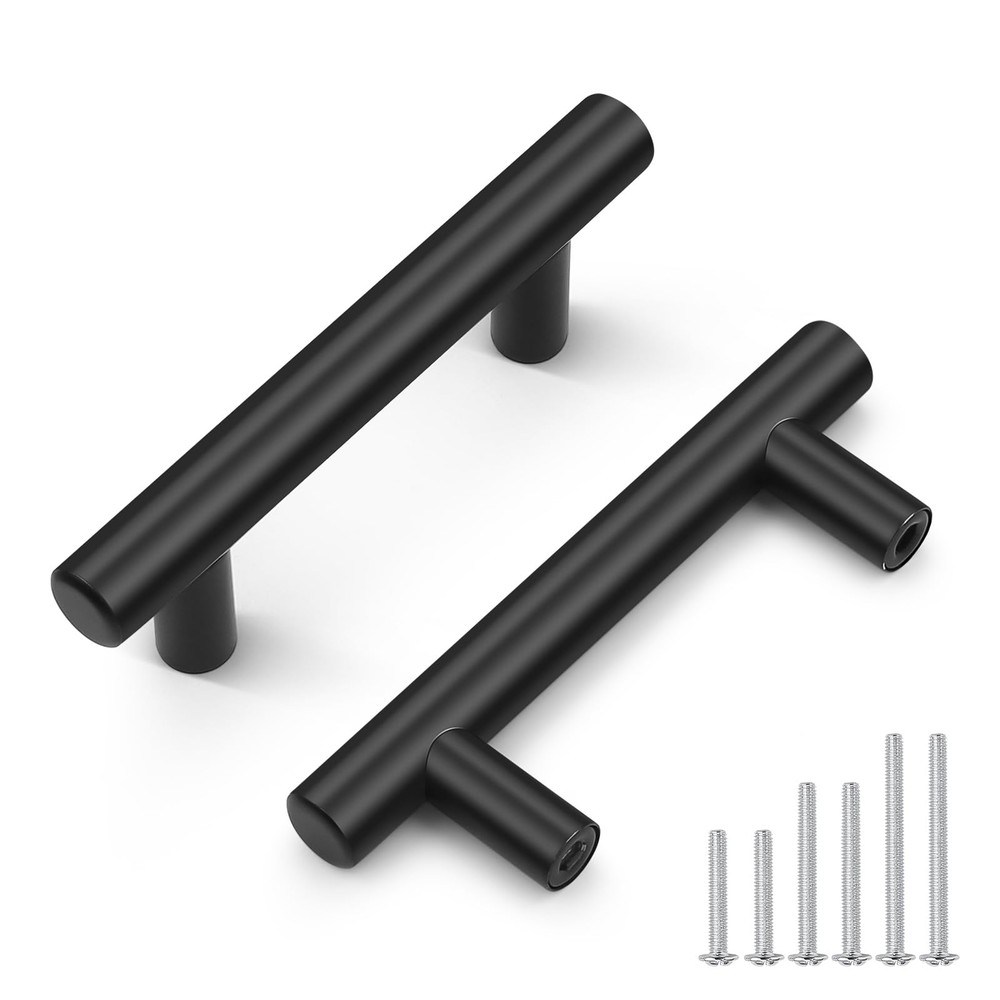 5 Pack Holes Centers(64mm) 2-1/2inch Flat Black Kitchen Cabinet Pulls, Stainl...