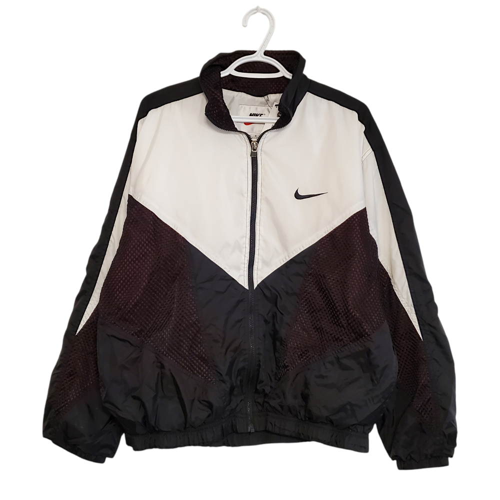 Vintage 90s Nike big swoosh full zip windbreaker jacket white black red size M