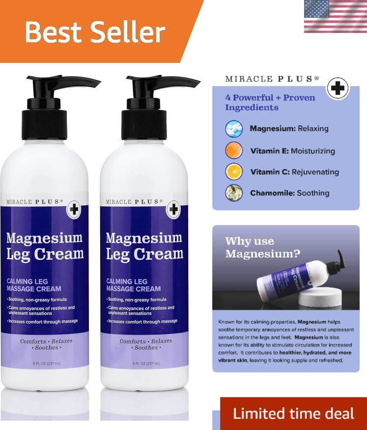 2-Pack Magnesium Cream for Legs - Soothe Itching & Discomfort with Herbal Blend