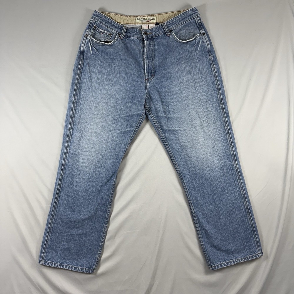 Vintage 90s Tommy Hilfiger Relaxed Fit Blue Denim Jeans Mens 36x30 Flag Logo