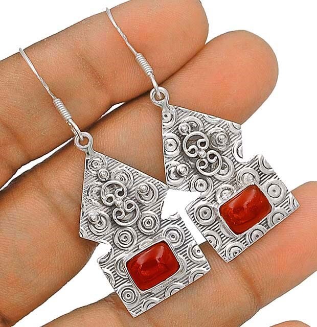 Natural Orange Carnelian Sterling Silver 925 Stud Earrings