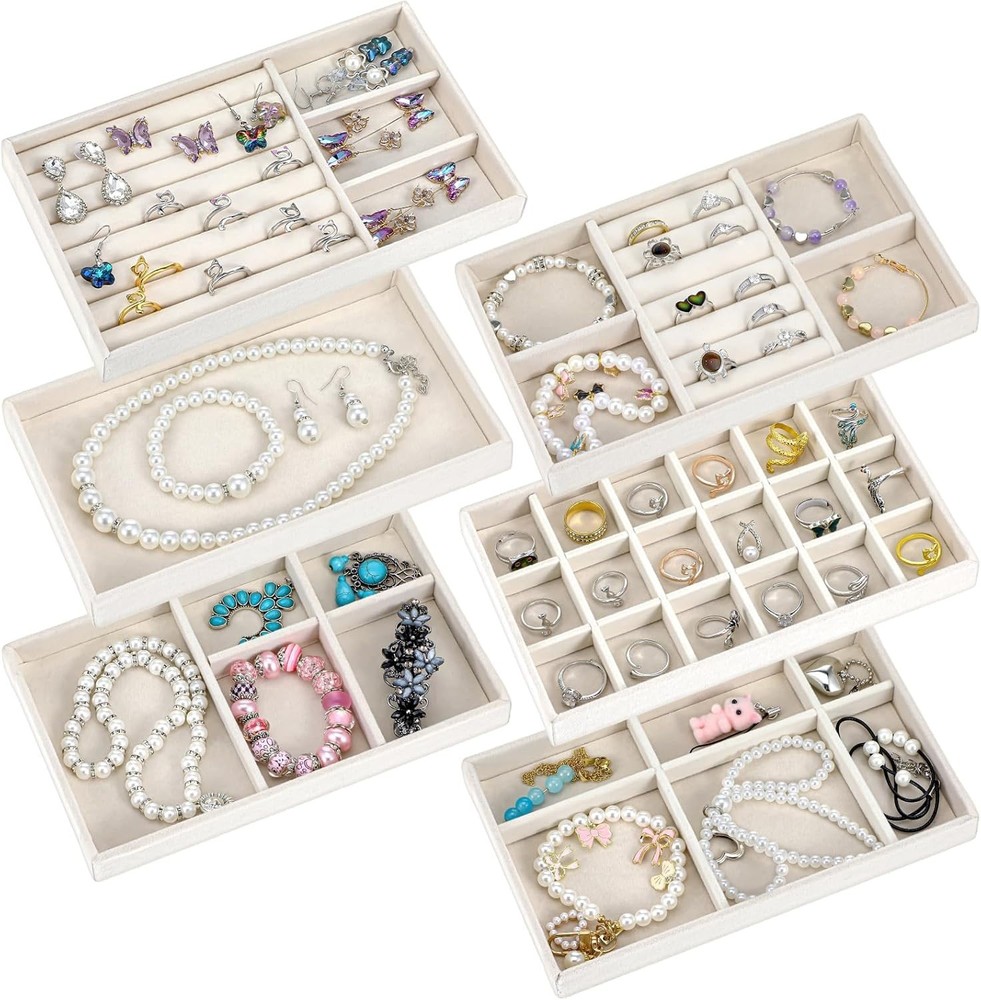Set of 6 Velvet Jewelry Tray Stackable Jewelry Drawer Organizer 8.3