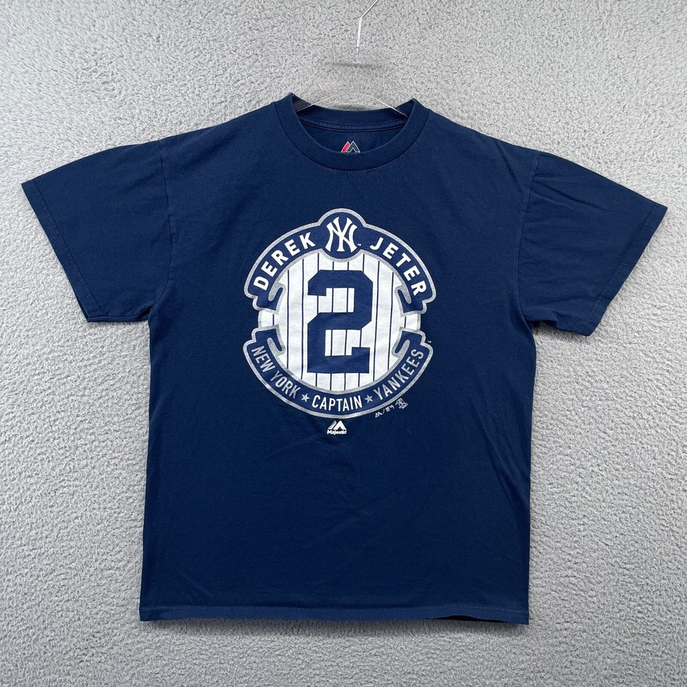 New York Yankees #2 Derek Jeter Shirt Mens Medium Blue Short Sleeve MLB Baseball