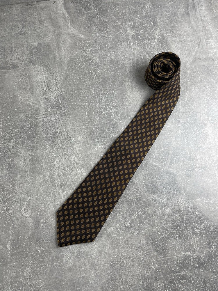 Kiton Napoli 6-Fold Vintage 100% Silk Brown Geometric Pattern Tie Made in Italy