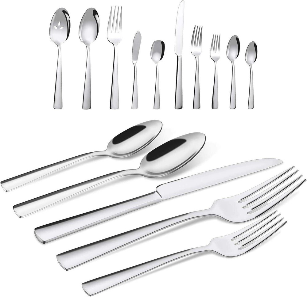 65-Piece Stainless Steel Cutlery Set with Forks, Spoons, and Knives