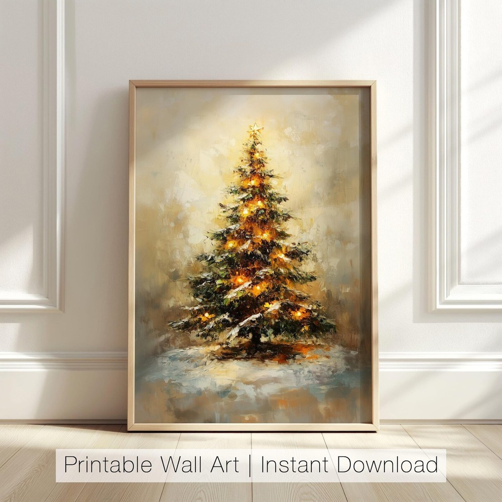 Vintage Christmas Tree Art Winter Holiday Printable Winter Printable Christmas
