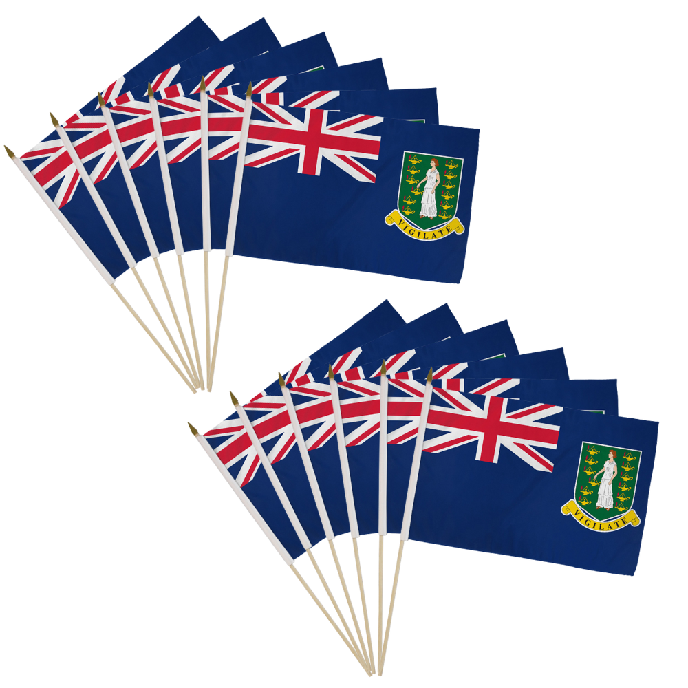 12pc British Virgin Islands 12x18in Handheld Stick Flags