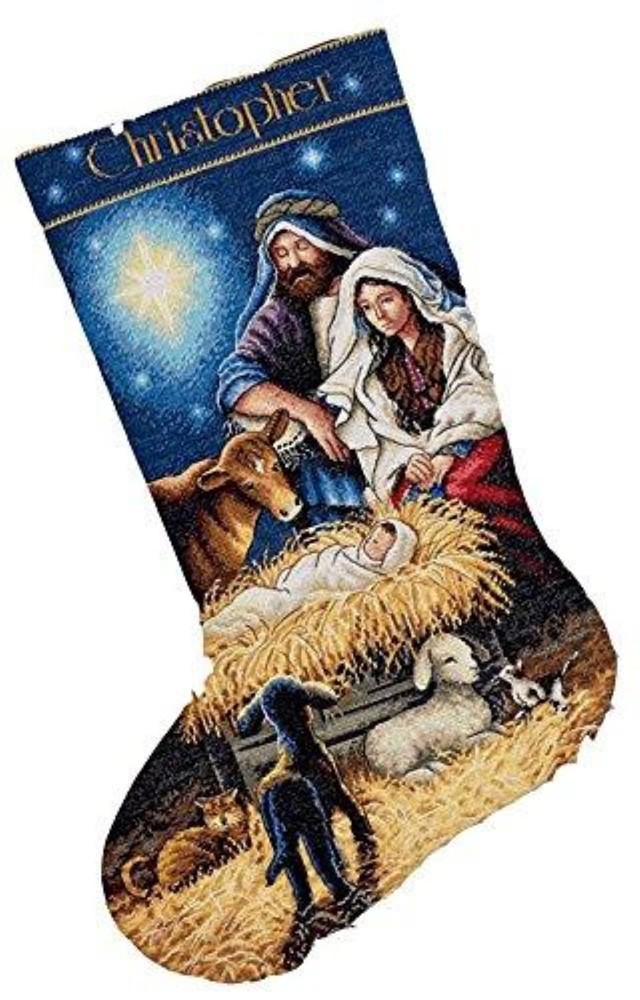 Personalized Holy Night Gold Collection Christmas Stocking Cross Stitch Kit