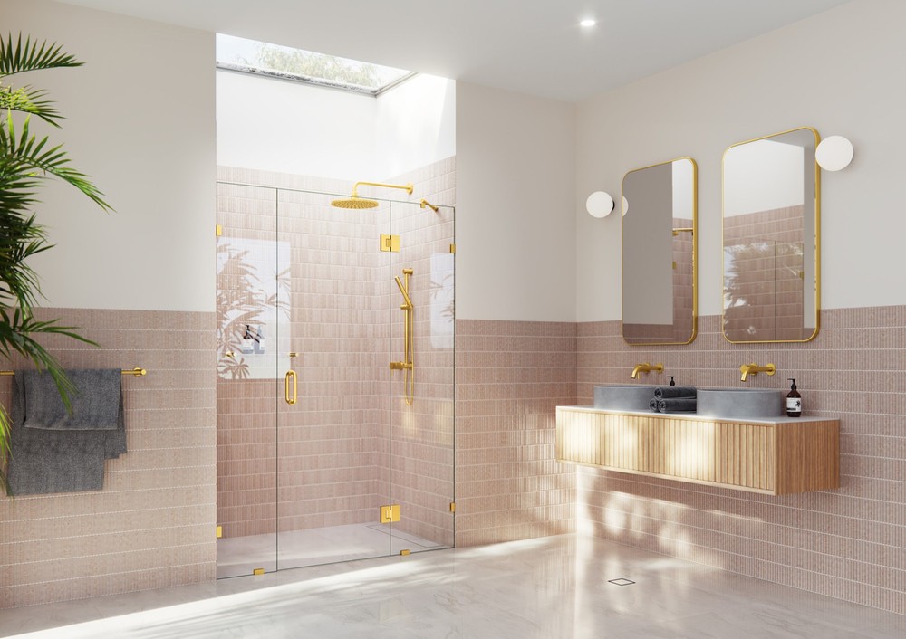 Glass Warehouse GHF-57 Stellar 78x57 Frameless Hinged Shower Door in Brass Finish
