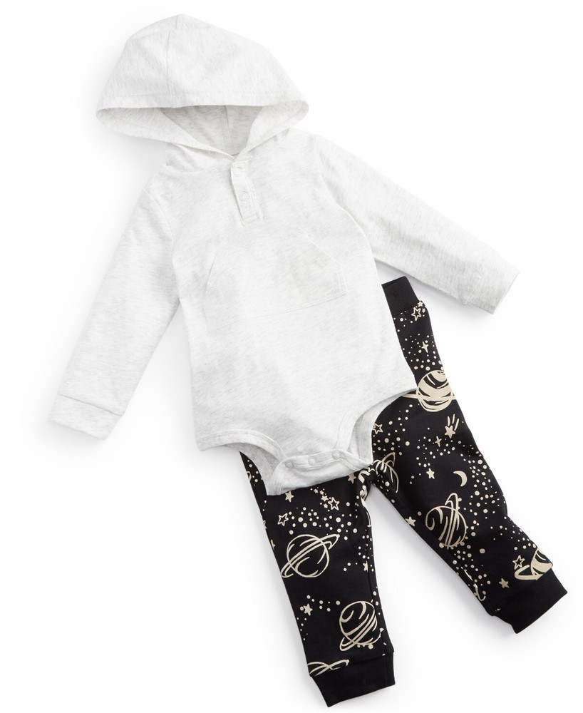 First Impressions NEW Infant Baby 2-Pcs Set Hooded Bodysuit Grey Size 0-3 months