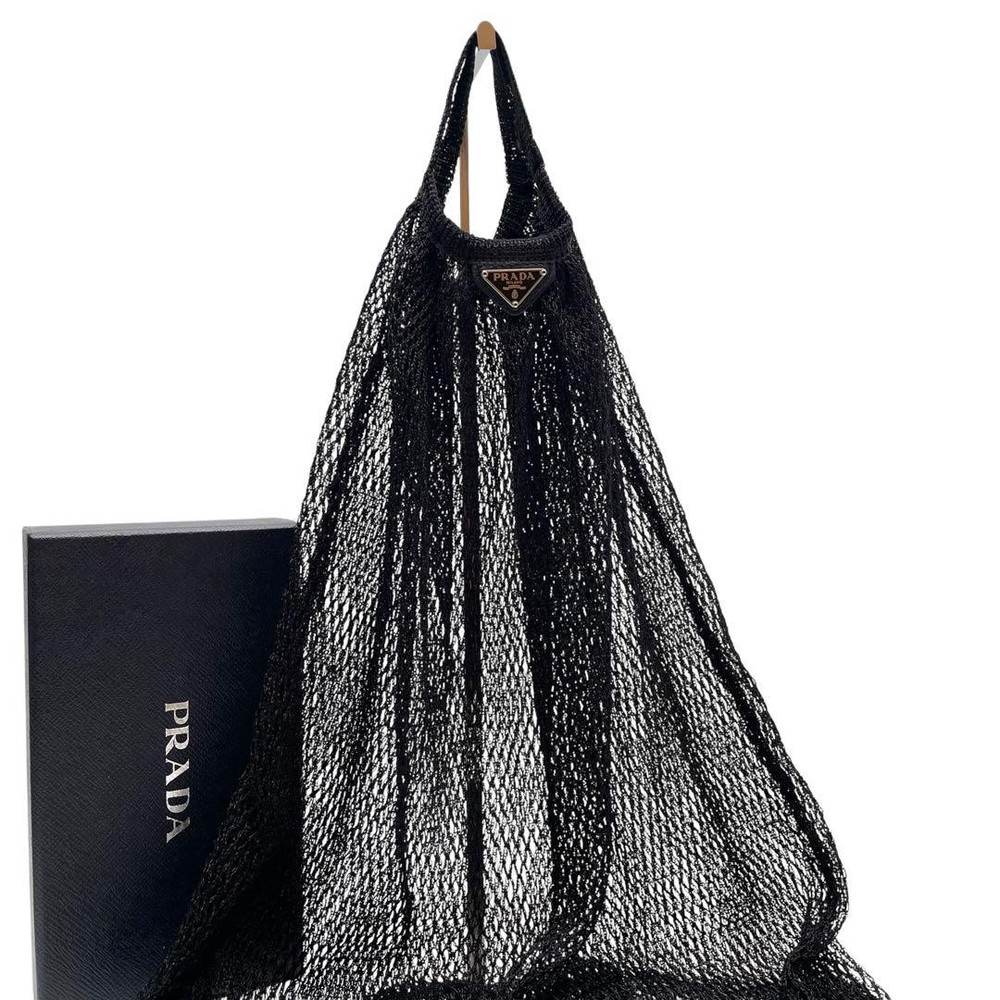 Prada black mesh triangle logo hand tote bag from Japan