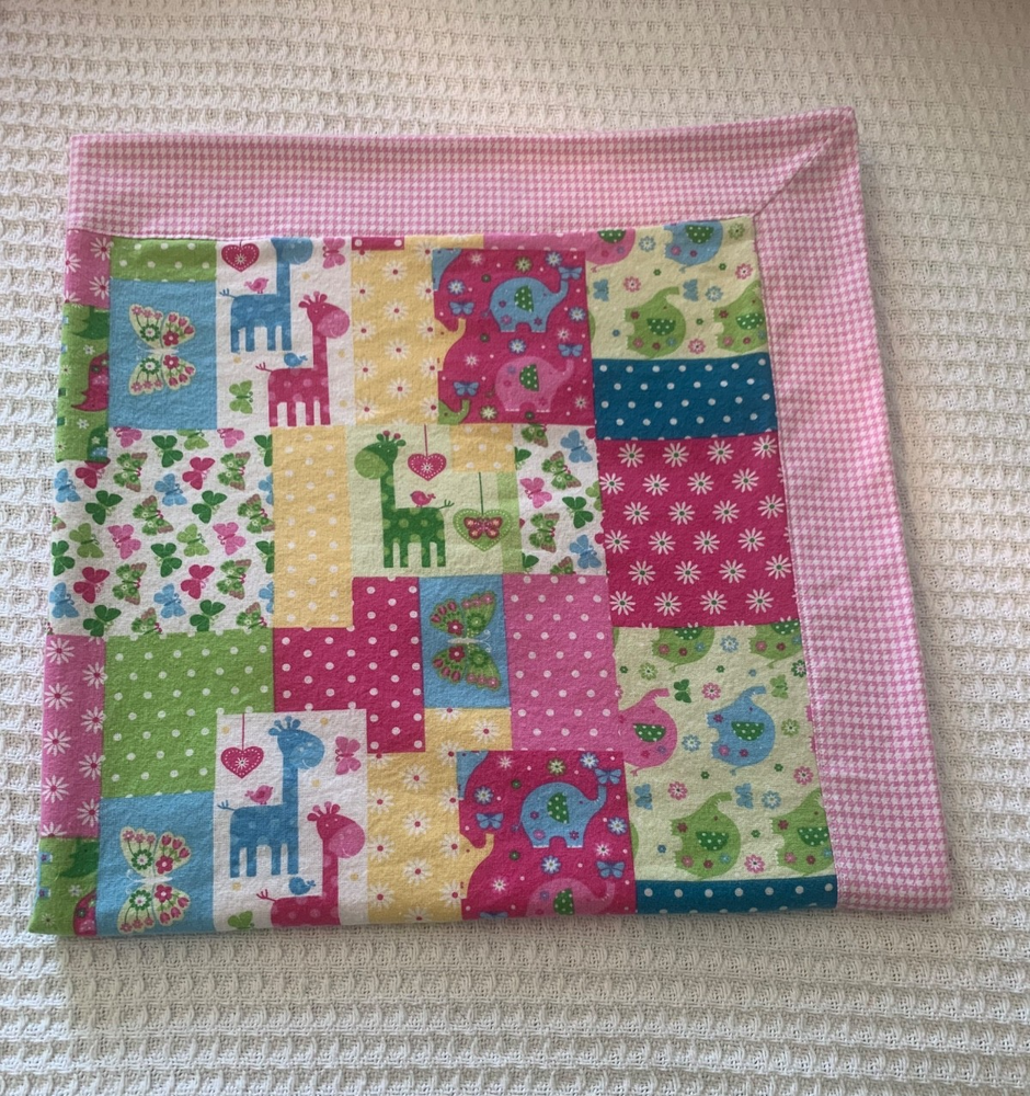 Pink Mitered Baby Blanket| Quilt Style Toddler Blanket|Patchwork Baby Blanket