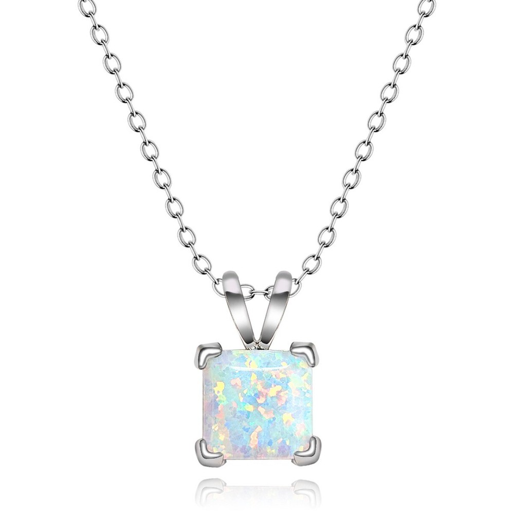 Square Opal Pendant Necklace set in Solid Sterling Silver w/chain