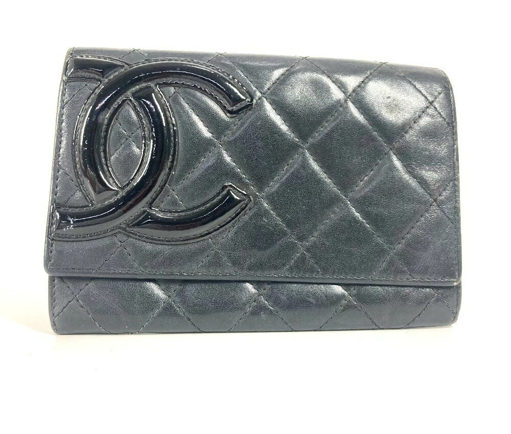 CHANEL Cambon Calfskin CC Logo Bifold Long Wallet Black