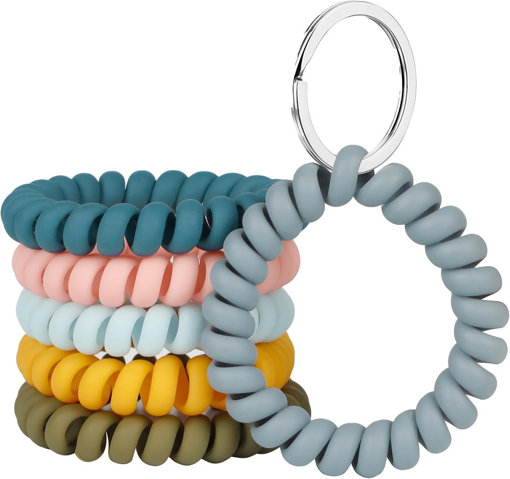 6 PCS Wristlet Keychain Flexible Plastic Spring Spiral Coil Key Holder with Silv