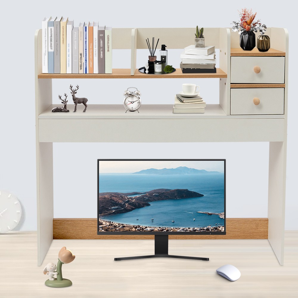 2-Tier Desktop Bookshelf for Office Dorm Desk Organizer Storage Display Rack