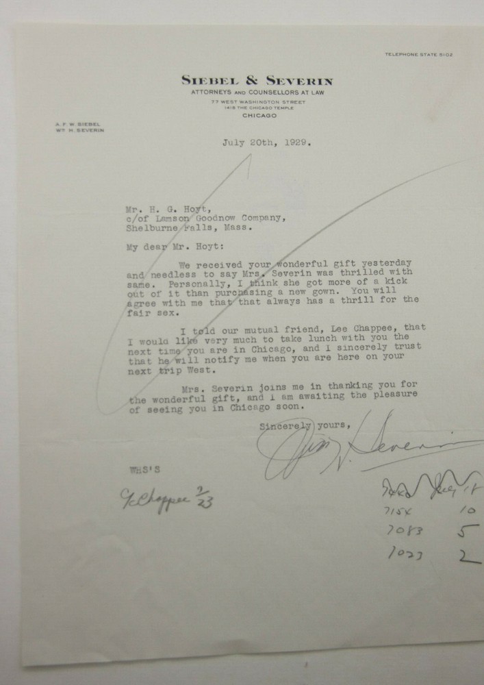 1929 Lamson Goodnow Siebel Severin Chicago IL Attorneys at Law Ephemera L956K