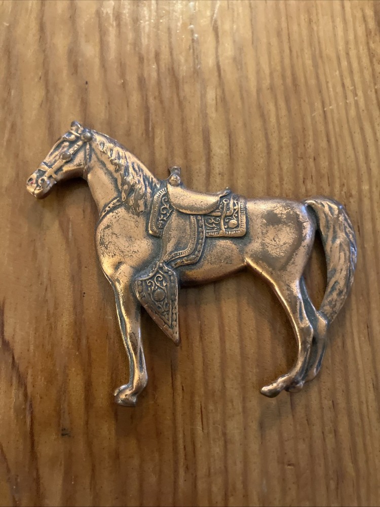 Vintage Sterling Silver Equestrian Western Horse Brooch Copper Coated