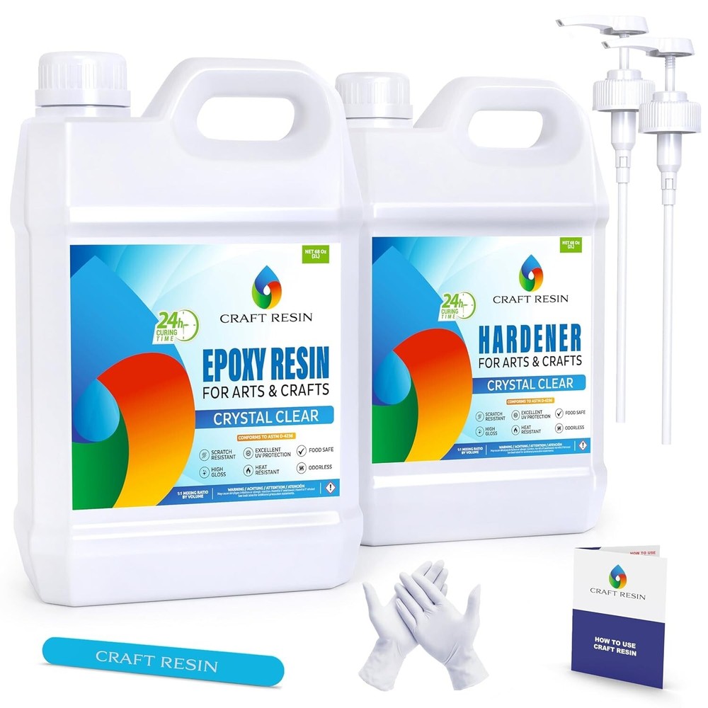 1 Gallon Crystal Clear Epoxy Resin Kit - Food Safe & Heat Resistant for DIY Art
