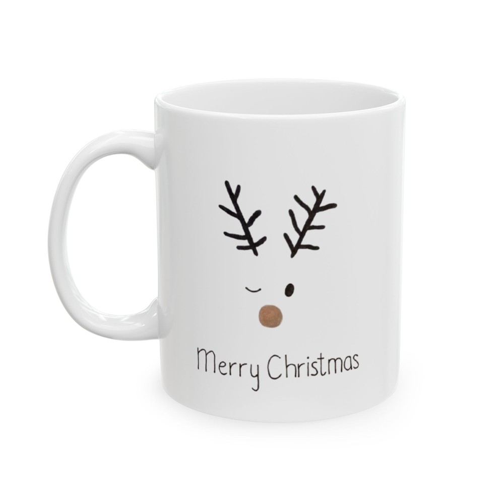 Christmas Deer Ceramic Mug, Holiday Coffee Cup Gift, Festive Reindeer Tea Mug,