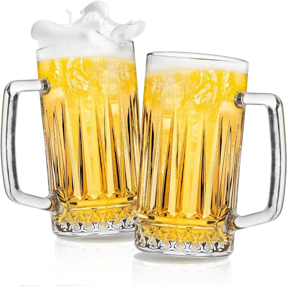 Beer Mug Set of 2, 20oz Crystal Beer Glasses with Handle, Glass Beer Mugs for Fr