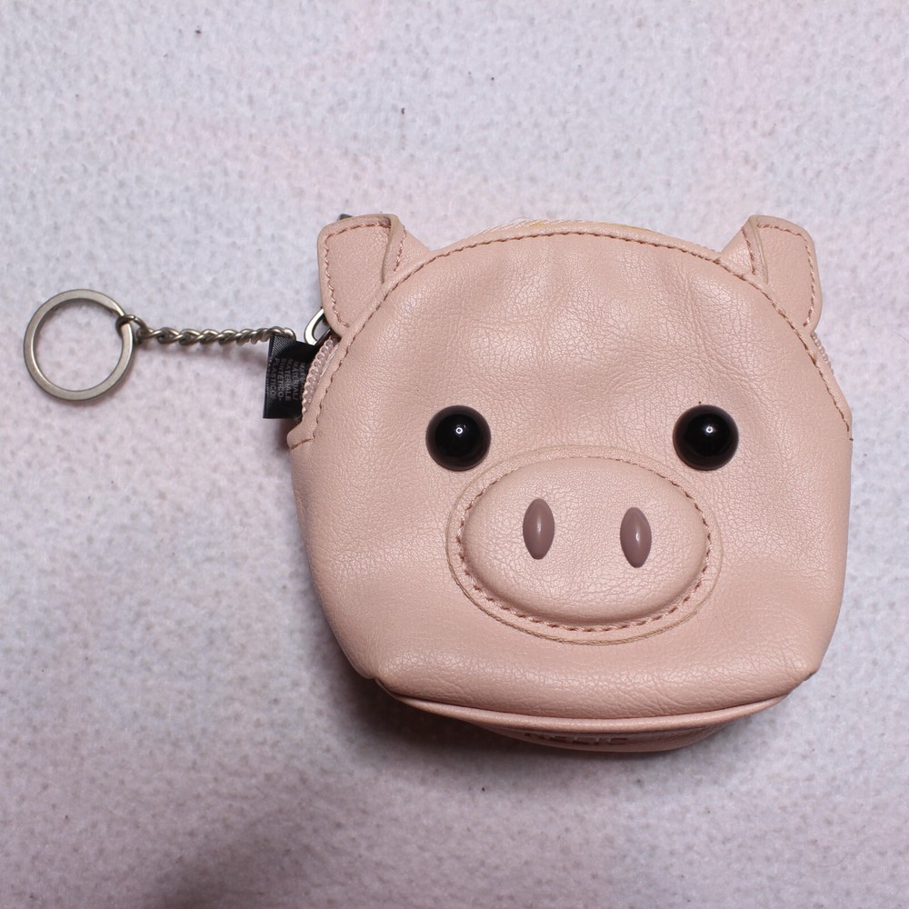 Cute Pink Faux Leather Pig Face Coin Pouch Keychain Wallet with Animal Design
