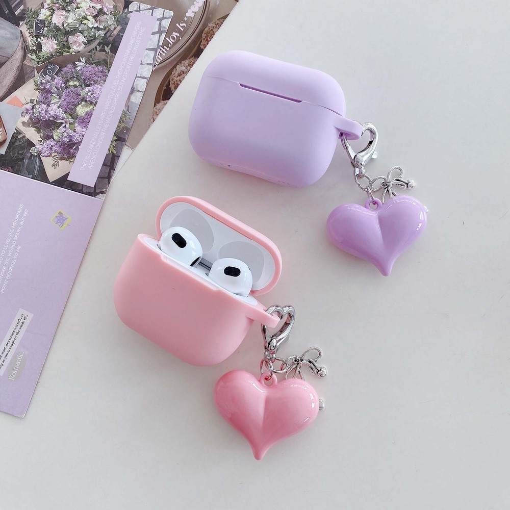 Cute Heart Keychain Soft Silicone Case Cover For Airpods Pro 2/1 Airpods 4/3/2/1