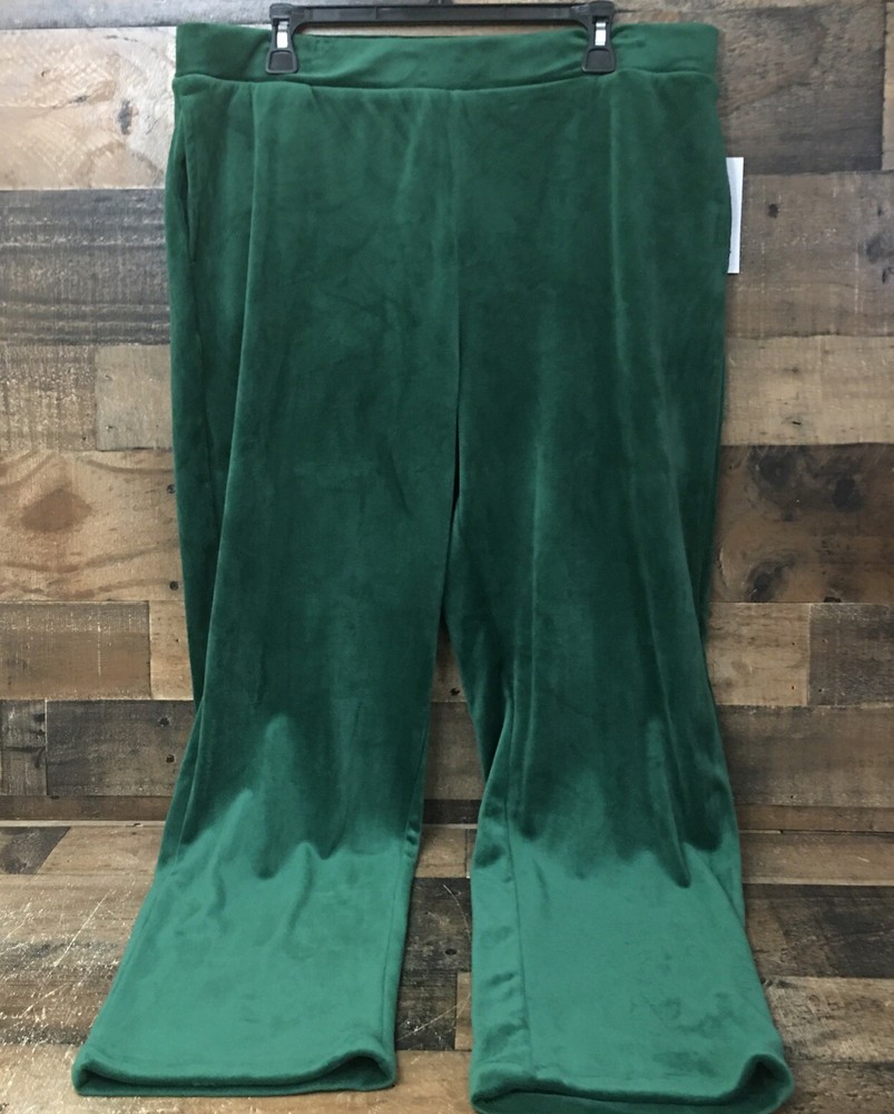 Nuevo con etiquetas Pantalones Pull On Grande Terciopelo Cintura Elástica Acogedor Core Athleisure Kelly Verde