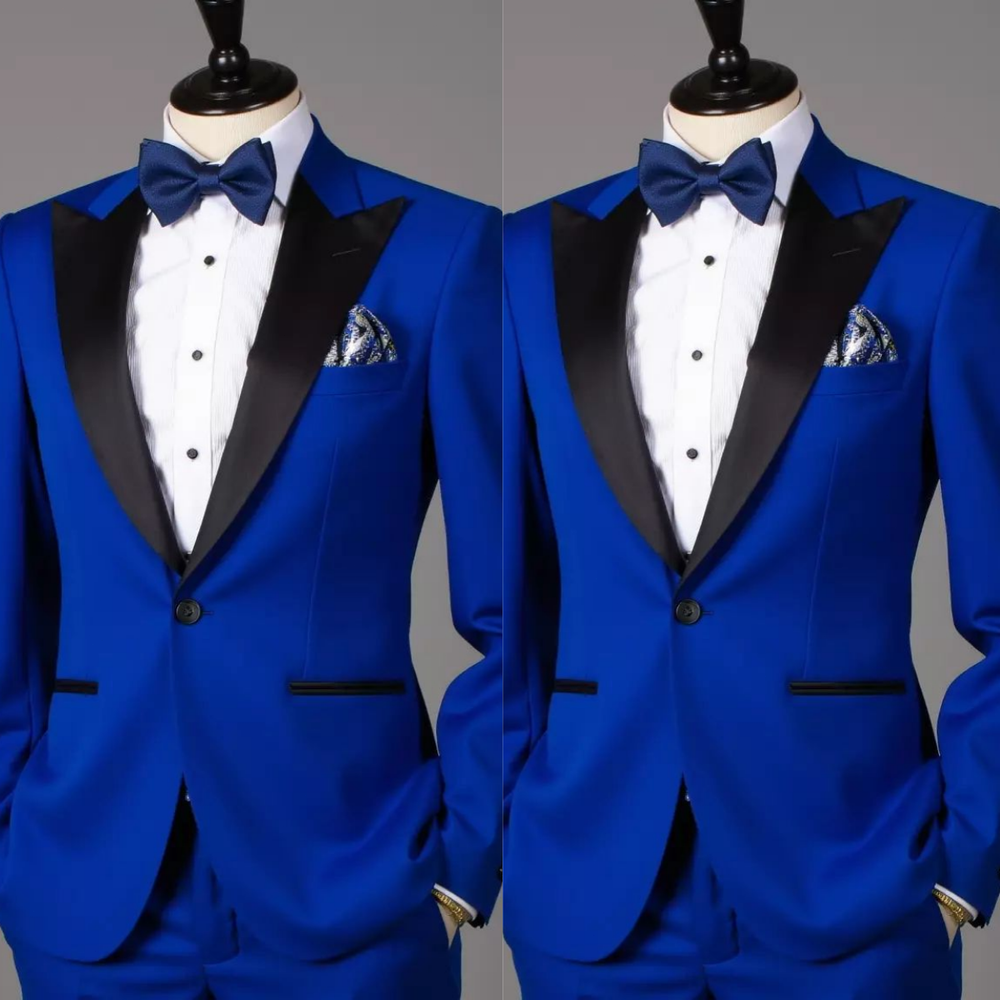 Royal Blue Men's Suit Prom Banquet 2Pcs Slim Fit Jacket Peak Lapel Offical