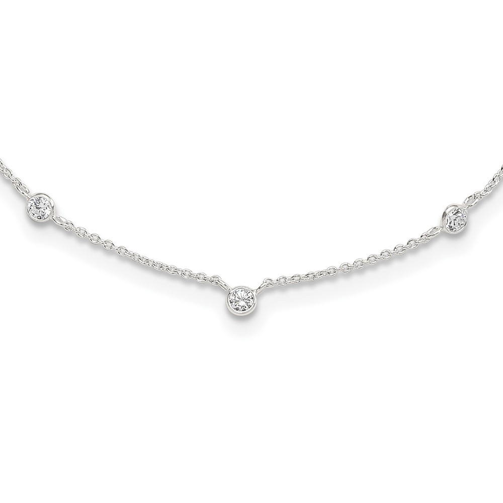 Sterling Silver E-coated Cubic Zirconia Stations Necklace 18