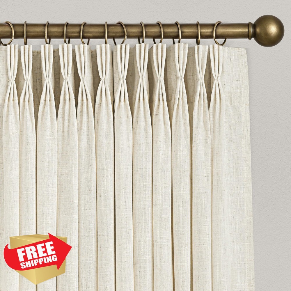Beige Pinch Pleat Curtains, 2 Panels 86