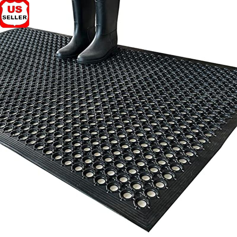 Heavy Duty Rubber Floor Mat Non Slip Drainage Mat Indoor Outdoor Commercial Use