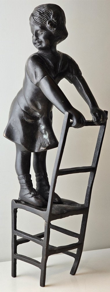 Vintage Juan Clara Cast Bronze Statue Sculpture Heavy Brass Girl on Chair 11 Inch