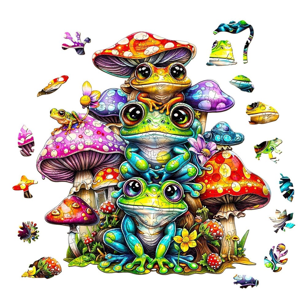 Wooden Puzzles for Adults - Frog Family Wooden Puzzle Unique Shape Wooden Jig...