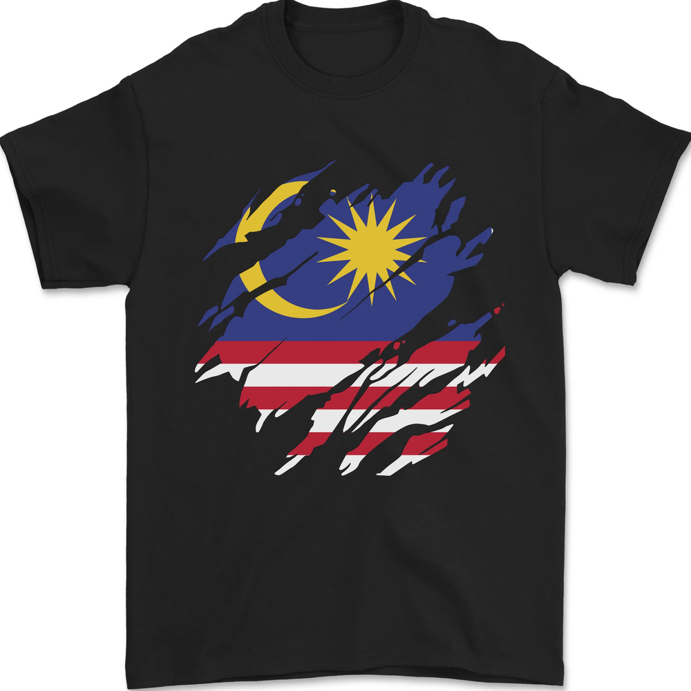 Torn Malaysia Flag Malaysian Day Football Mens T-Shirt 100% Cotton