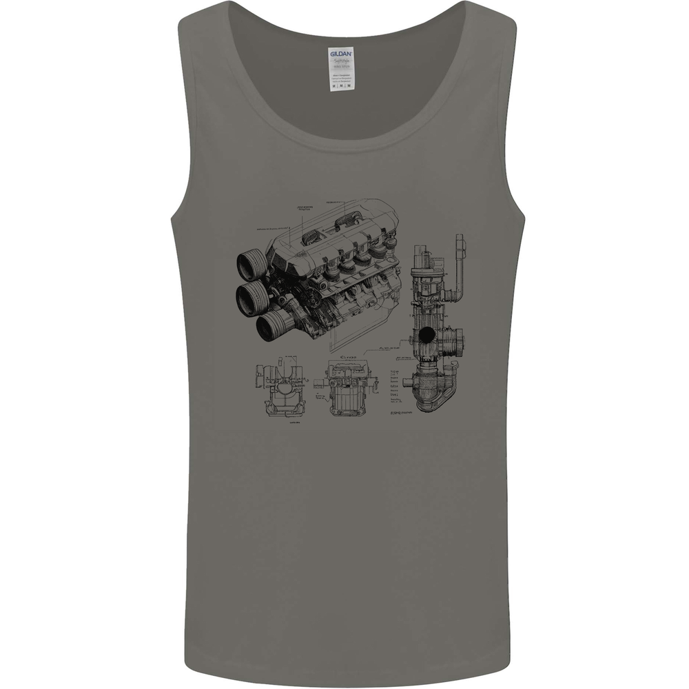 Car Engine Blueprints Petrolhead Mens Vest Tank Top