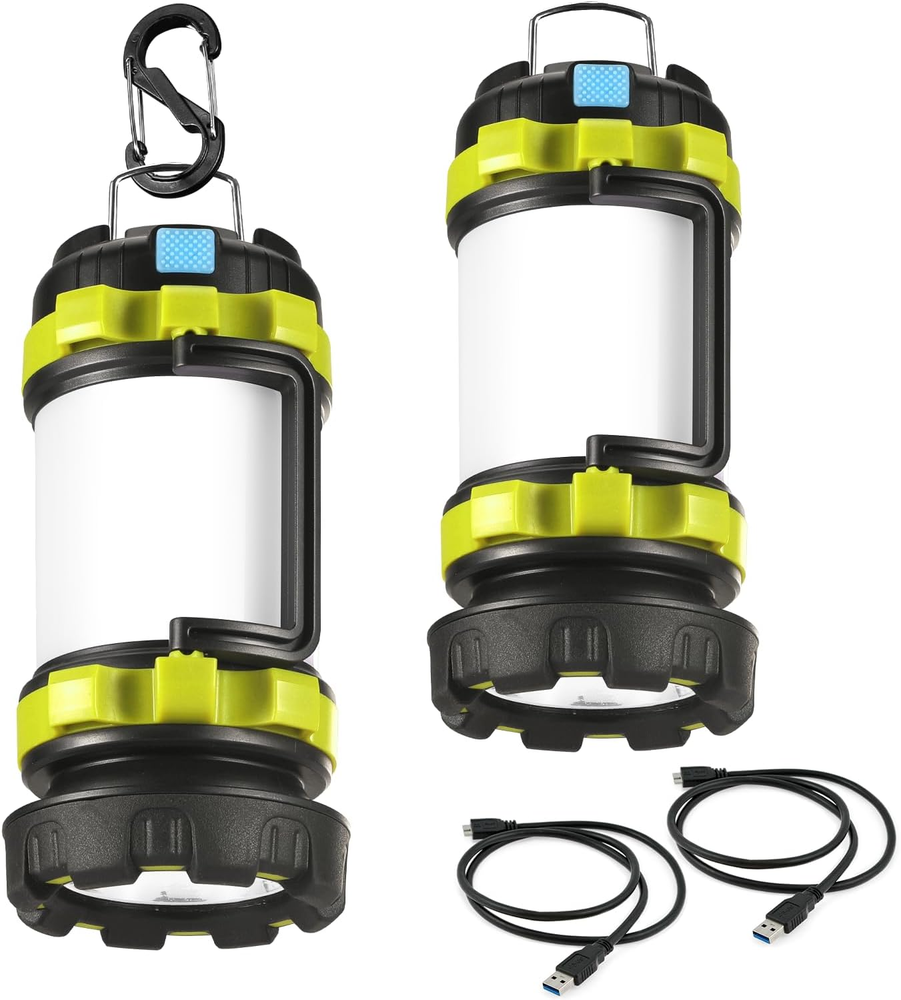 2 Pack LED Camping Lantern Flashlight Rechargeable with 6 Light Modes